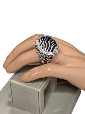 Premier Designs Safari Animal Print Ring Black Silver Tone Size 8